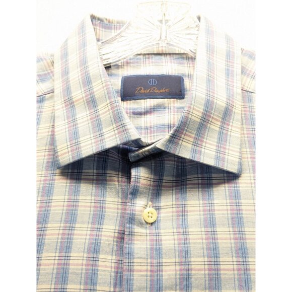 David Donahue Long Sleeve Blue/Pink Check Button Up Mens Dress Shirt 18 34/35 - Picture 5 of 8
